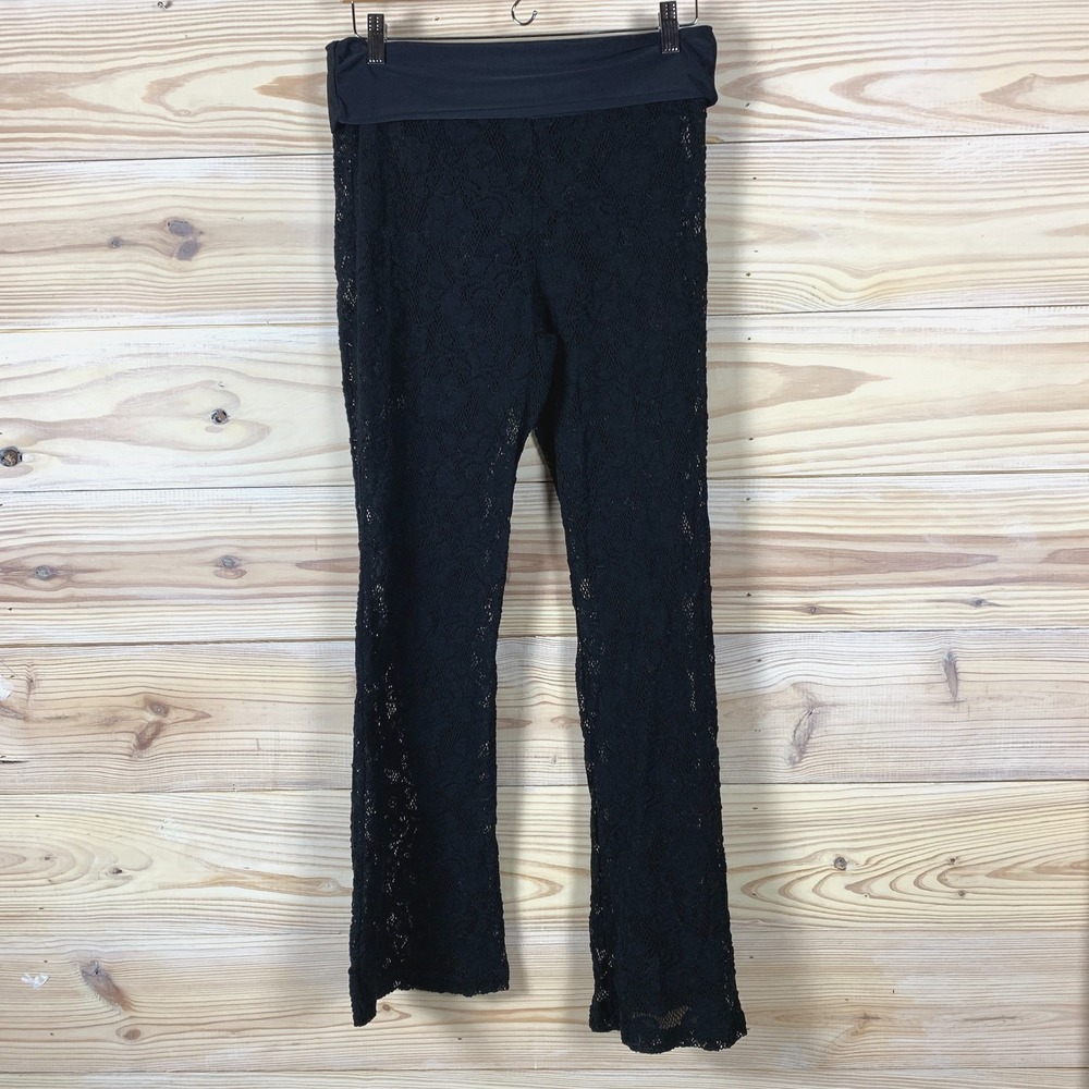 Gianni Bini Sheer Lace‎ Pants Medium Flare Stretch Beach Black Whimsigoth Fairy